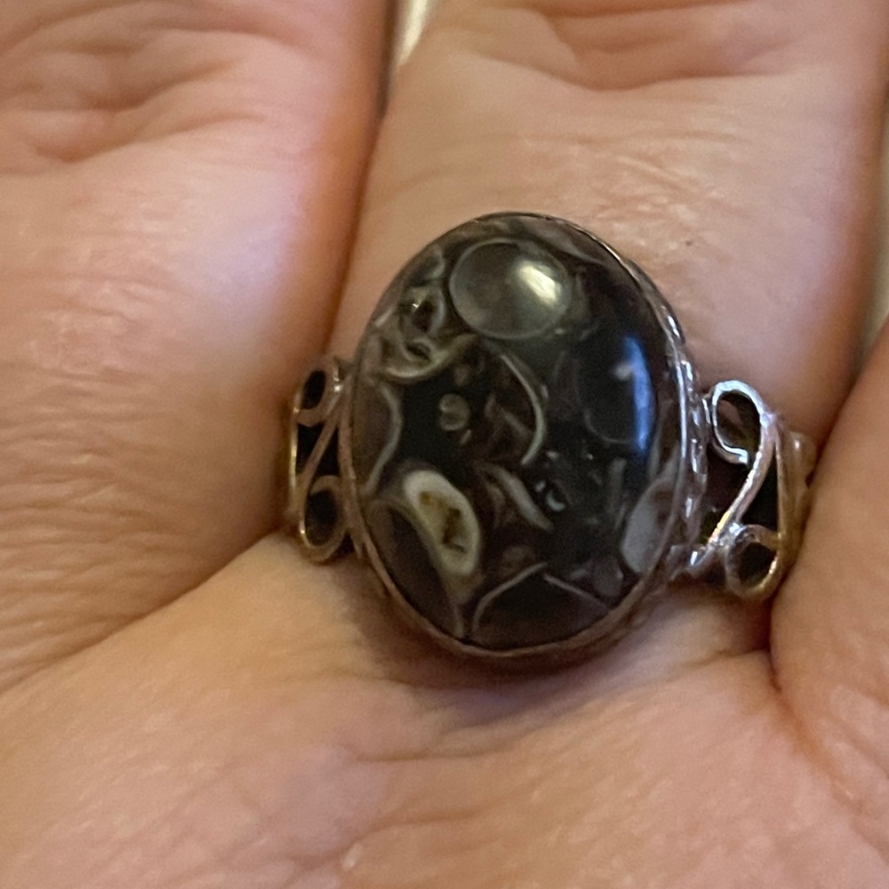 Fossil Stone Ring 8.5 Sterling Stamped 925